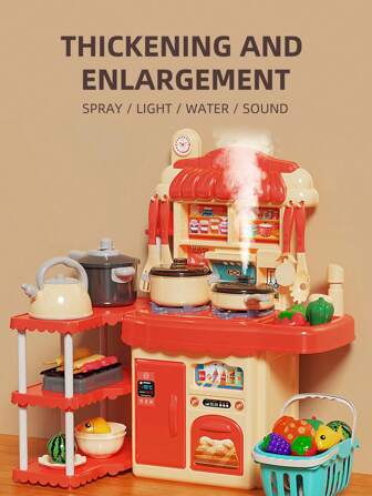 Kids Kitchen Stove Playsets Toys - Girls' Pretend Play Cutting Food Cooking Kitchenware Accessories, Boys' Simulation Cooking Set, Gift