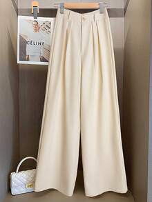 1 pieza Pantalones de mujer de unicolor tejidos con botones, de corte holgado y cómodos, pantalones diarios para todas las estaciones