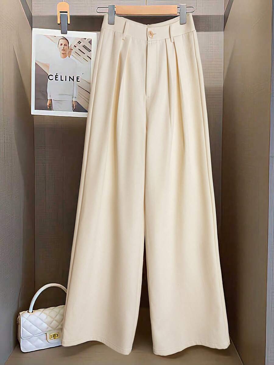 1 pieza Pantalones de mujer de unicolor tejidos con botones, de corte holgado y cómodos, pantalones diarios para todas las estaciones