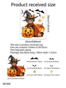 1 Piece Halloween Themed Pumpkin, Cat, Maple Leaf, Bat, Wizard Hat Glass Stickers Wall Stickers Bedroom Living Room Window Decoration