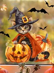 1 Piece Halloween Themed Pumpkin, Cat, Maple Leaf, Bat, Wizard Hat Glass Stickers Wall Stickers Bedroom Living Room Window Decoration