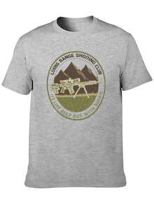 S~5XL Classic  Cotton Tee | Unisex American Size | 180gsm Fabric | Men's Vintage Military Sniper Graphic T-Shirt Funny Long Range Shooting Design Casual Wear Gift For Gun Enthusiasts Print | Beach & Casual Wear - 灰色 - 查看 3