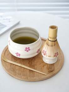 1/2/4/5件樱花抹茶碗套装，日式茶具套装包含花瓣边抹茶碗、竹制抹茶打蛋器、抹茶勺、打蛋器支架、不锈钢筛子。馈赠亲朋好友的绝佳礼物 - 彩色 - 查看 7