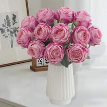 Artificial Silk Flower Realistic Faux Long Stem Daisy Flower With Leaves For Home Kitchen Party Table Vase Decor - Hot Pink - View 3