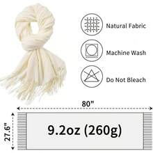 Bufandas para Mujeres, Bufanda de Invierno, Chales y Envolturas Clásicas de Pashmina, Bufandas con Sensación de Cachemira para Mujeres, Bufandas Largas - Crema blanca - Ver 3