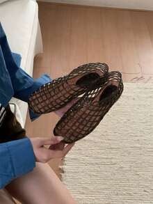 XIXITIAO 1 双镂空网格果冻凉鞋，舒适包头平底鞋，透气网眼果冻一脚蹬凉鞋，防滑软底适合户外、度假穿着、夏季 - 黑色 - 查看 9