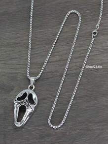 1pc Fashionable Personalized Halloween Screaming Skull Pendant Necklace, Suitable For Men To Wear On Any Occasion - Silver - View 5