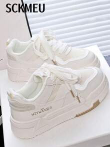 SCKMEU. 1 Pair All-Match Sporty Fashionable Women's Casual Lightweight Small White Shoes, Student Shoes, Small Size Suitable For Petite Women - 白色 - 查看 2