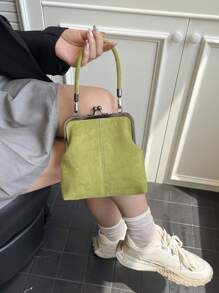2025秋冬新款时尚复古绒面材质手提包，可拆卸女士单肩包，带纽扣开合钱包。简约绿色斜挎包 - 綠色 - 查看 6