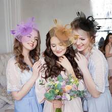 Ibeauti Fascinator Hats With Screentouch Lace Gloves Set Women Tea Party Cocktail Wedding Derby Headwear Short Gloves - 07 Champagne - 查看 6