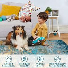 Waschbarer, moderner abstrakter Teppich, rutschfest, niedriger Flor, weicher, zeitgenössischer Überwurf, Bodenbelag, faltbarer Innenteppich für Wohnzimmer, Schlafzimmer, Spielzimmer, Kinderzimmer