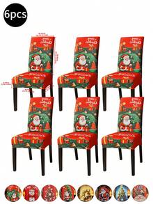 1 pieza/4 piezas/6 piezas/20 piezas Funda de silla impresa en seda de leche navideña, funda protectora elástica impresa para sillas, apta para oficina, sala de estar, hotel, sillas de eventos, árbol de Navidad, Papá Noel, muñeco de nieve, campana navideña