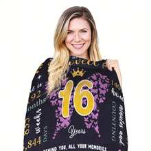 1 Piece Sweet 16 Girl, 16th Birthday, 16th Girl Birthday Ideas, 16th Birthday Decoration, Happy 16th Birthday, 16th Birthday Blanket 50X60, Soft Flannel Blanket - 摩卡棕 - 查看 2