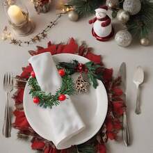 6/12 Pcs Christmas Napkin Rings Holly Berry Napkin Buckle Needles Wreath Pines Red Berries Candle Ring Wreath Holder For Xmas Birthday Wedding Thanksgiving Party Banquet Table Decorations