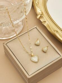 1 chiếc vòng cổ bằng thép không gỉ hình trái tim đính đá Rhinestone sang trọng dành cho nữ, 1 đôi bông tai hình trái tim đính đá Rhinestone sang trọng dành cho nữ, thích hợp cho tiệc tùng, đeo hàng ngày, phong cách châu Âu và Mỹ, cá nhân hóa, hào phóng, Zirconia khối, trang sức cưới, quà tặng cho bé gái, người thân, bạn bè, sinh nhật, ngày lễ tình nhân, quà tặng cho người yêu - Vàng - Xem 4