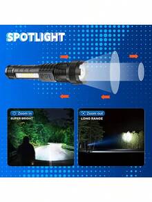 2PCS Tactical Flashlight 2500 Lumens - USB C Rechargeable, 7 Modes Super Bright LED Flashlight For Camping, Hiking, Emergency Survival Gear, Long Lasting F Torch Light - 2 chiếc - Xem 6