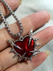 1 件朋克摇滚红心荆棘吊坠项链，时尚嘻哈街头风格，适合女性，万圣节 - 混合色 - 查看 3