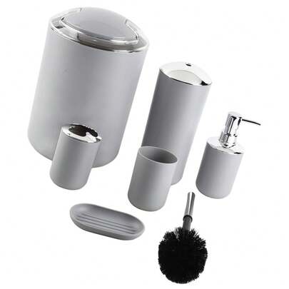 6pcs/Set Bathroom Accessories Set Toothbrush Holder,Trash Can,Soap Dispenser (Gray)