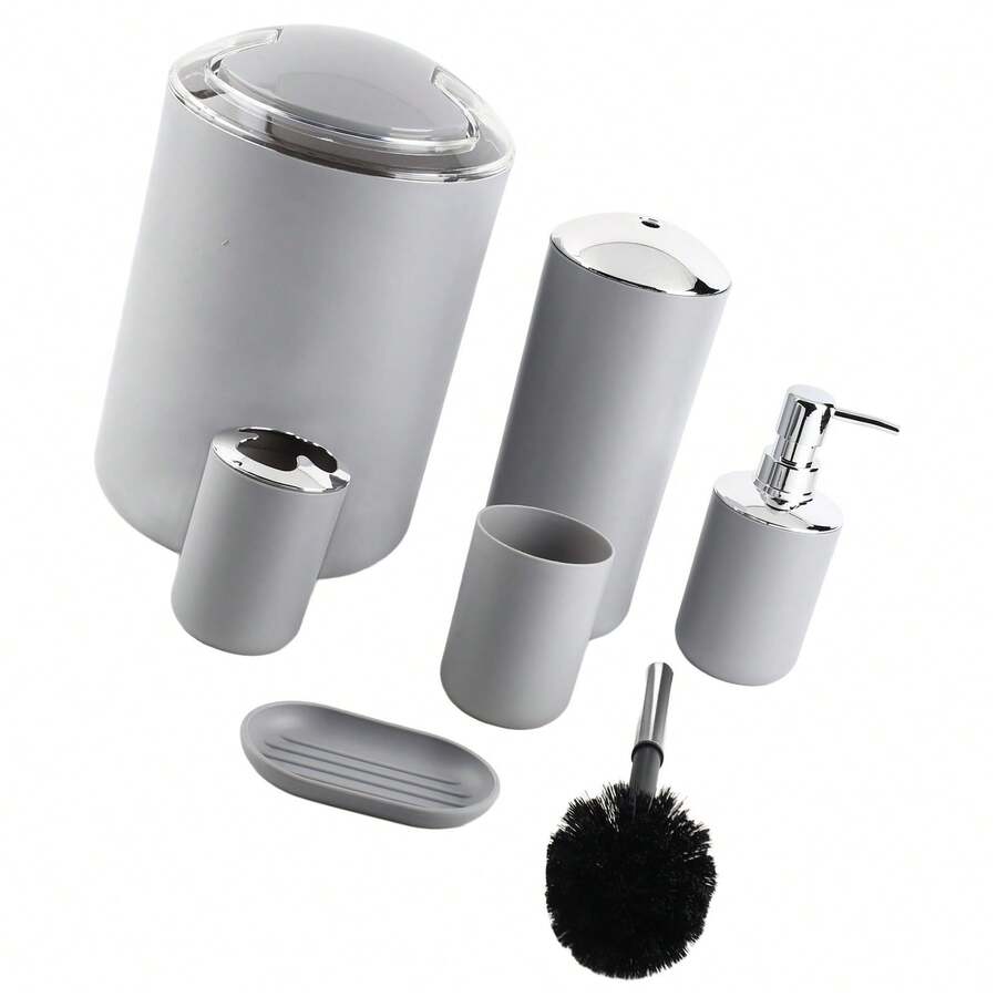 6pcs/Set Bathroom Accessories Set Toothbrush Holder,Trash Can,Soap Dispenser (Gray) - Multicolor - View 1