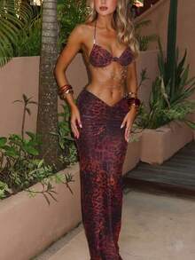 夏威夷风情性感露背连衣裙，配以串珠领带，适合海滩、比基尼派对、聚会等各种场合，春夏优雅之选。 - 紅色 - 查看 4