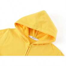 Boys Girls Hoodies Hooded Sweatshirts Solid Fleece Hoodie Classic Full Zipper Top Plush Cotton - 黃色 - 查看 3