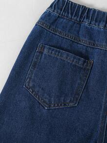 Girls' Casual Floral Print Washed Straight Leg Jeans, Dark Blue, Autumn/Winter New Arrival - Dark Wash - View 8