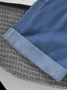 男婴条纹圆领T恤和破洞牛仔短裤套装 - 白色 - 查看 8