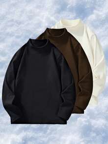 2025 Men's Crew Neck Sweatshirt 3-Piece Set - Loose Street Style Top, Casual Soft Crew Neck Pullover For Autumn - Multicolor - View 3