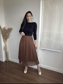 Women's 2-Layer Tulle Mesh Skirt S-2 - Cà phê nâu - Xem 1