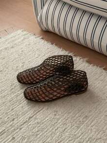 XIXITIAO 1 双镂空网格果冻凉鞋，舒适包头平底鞋，透气网眼果冻一脚蹬凉鞋，防滑软底适合户外、度假穿着、夏季 - 黑色 - 查看 6