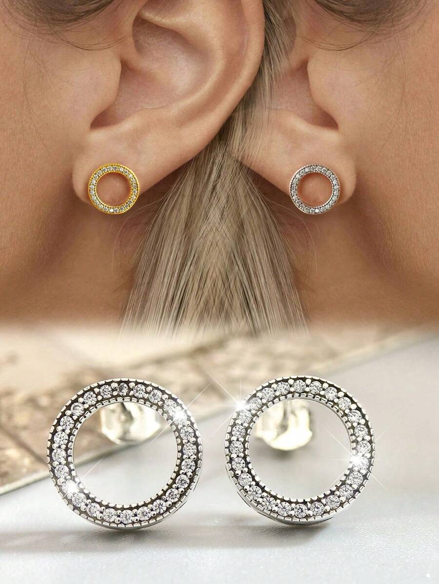 1pair Sterling Silver 925 Hollow Circle Earrings With Jewelry For Women Valentine's Day Casual Fine Ladies Jewelry Gift Valentines