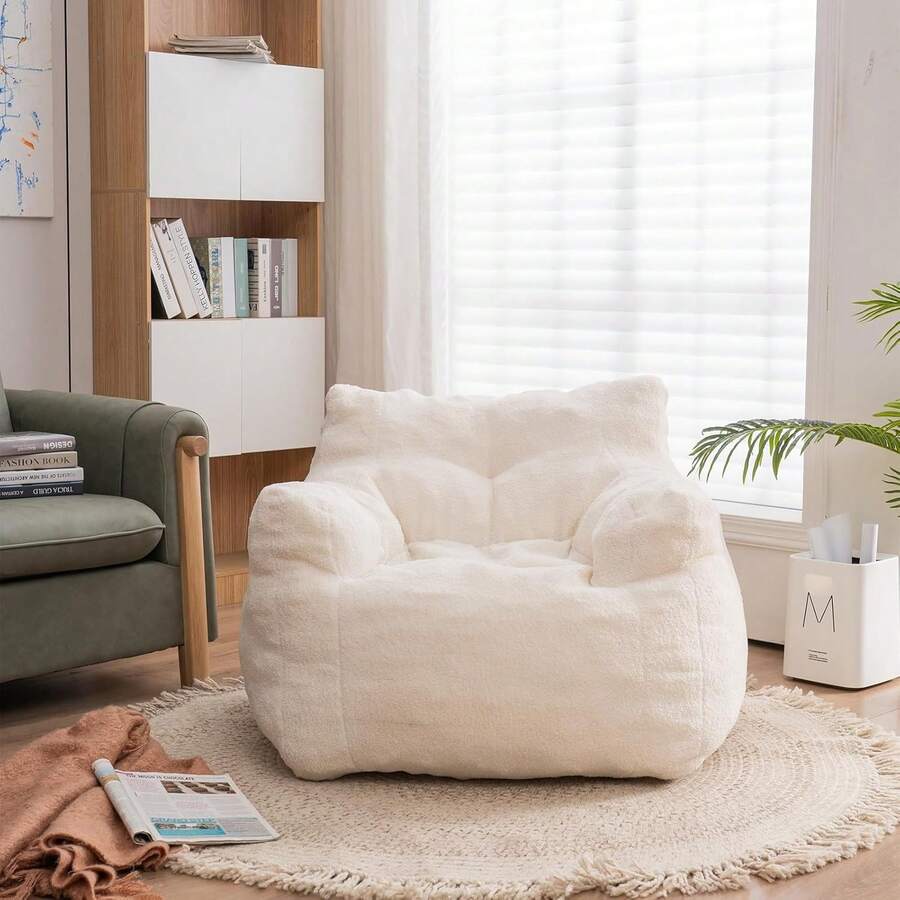 Bean Bag Chairs, Tufted Soft Stuffed With Filler, Fluffy And Lazy Sofa,Bean Bag Chair For Adult, Imperial Lounger Giant Chair For Bedroom, Living Room, White - 白色 - 查看 1