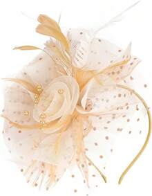 Ibeauti Fascinator Hats With Screentouch Lace Gloves Set Women Tea Party Cocktail Wedding Derby Headwear Short Gloves - 02 香檳 - 查看 2