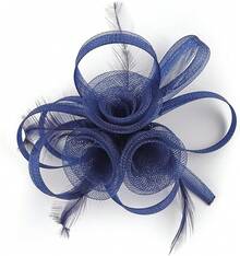 Fascinators Hats Women,Tea Party Fascinator Hair Clip With Feathers Wedding,Derby Hats Headbands - Ha9589-海軍藍 - 查看 4