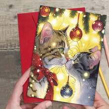 1 pieza Tarjeta de felicitación navideña australiana con sobre, 11cm X 16cm - Diseño encantador de gatos besándose con adornos festivos, ideal para amigos, familia y amantes de los gatos, tarjeta de celebración navideña conmovedora