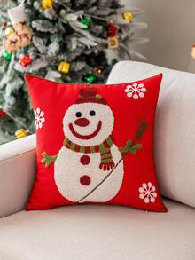 1pc Red Base Fabric Delicate Snowman & Santa Claus Embroidered Cushion Cover, Christmas Decor, Fits Multiple Room Styles, 45cm*45cm, Pillow Insert Not Included Home Decor Christmas Decorations Room Decor Christmas Decorations Home