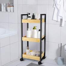 Desserte à Roulettes Bambou With étagère 3 Bacs Chariot De Rangement à 3 Levelx Desserte étagère De Rangement à Roulettes Pour Salle De Bain Cuisine En Bambou 20 * 30 * 80cm - Black - View 5