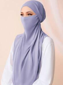 1pc Instant Hijab Muslim Instant Khimar, Soft, Comfortable, Breathable, Skin-Friendly Crystal Linen Fabric, Forehead Strap Design For Secure Fit, Multiple Wearing Styles, Suitable For Daily Life, Worship, Gathering, Prayer, Pilgrimage