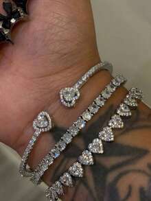 Fashionable & Elegant Heart-Shaped Bracelet, Zinc Alloy With Rhinestones Jewelry, Suitable For Men & Women, Party/Birthday Gift - Diamond Heart Bracelet - View 2