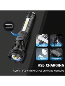 2PCS Tactical Flashlight 2500 Lumens - USB C Rechargeable, 7 Modes Super Bright LED Flashlight For Camping, Hiking, Emergency Survival Gear, Long Lasting F Torch Light - 2 chiếc - Xem 4
