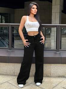 Quần jeans ống đứng dáng casual Mobula Sound dành cho nữ, thời trang và thanh lịch, thích hợp cho các lễ hội âm nhạc, màu đen mùa xuân/hè. - màu đen - Xem 7