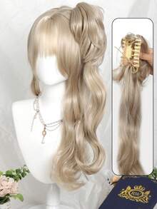 合成长卷发波浪洛丽塔假发带刘海双马尾女孩可爱金发角色扮演适合女性派对和万圣节 - 彩色 - 查看 7