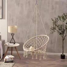 Outdoor Macrame Swing Chair Hammock Chair Hand Woven Rope Swing Y- Stop Hammock Chair For Home Bedroom Patio Deck Garden Indoor Ins Style Fringed Hanging Chair. Home Indoor Woven Hanging Basket. Nordic Style Balcony Rattan Chair. Slouchy Rocking Chair - Multicolor - View 3