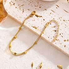 2 Piece Set High Quality Women's Simple Gold Three-Dimensional Small Square Double-Layer Snake Bone Bracelet 18K Stainless Steel Not Fade Fashion - 金色 - 查看 5