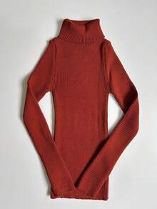 Cacharrel Feminina Tricot Blusa de Frio Gola Alta Manga Longa Básica Clássica Tricô Moda Outono/Inverno