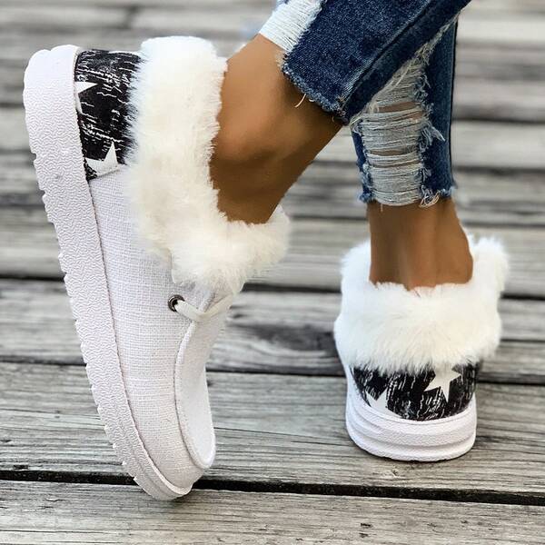 Women Casual Suede Winter Shoes Warm Snow Boots Slip-On Low-Top Plush Winter Shoes