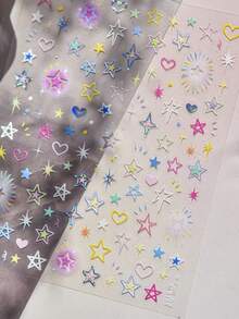 1 Stück süße farbige Stern Nagel Accessoires Aufkleber 5D Relief Metall Pentagramm Liebe selbstklebende Nagel Dekoration Nägel - Verschiedenfarbig - Übersicht 4