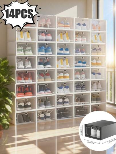 6/14 Pcs Shoe Rack Organizer Stackable Sneakers Heels Boots,6/14 Pcs Shoe Rack Organizer Stackable Sneakers Heels Boots,All Shoes The Lids Are White Stackable Transparent, Dustproof Shoe Organizer, Shoe Rack With Transparent Flap, Shoe Box Can Be Used Separately, Space Saving-White,Black