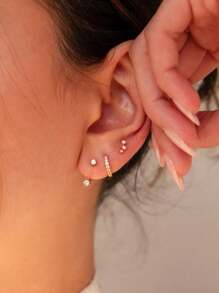 3/6pcs Fashionable Silver Minimalist Cubic Zirconia Stackable Detachable Ladies Earrings, Gift - Gold - View 10