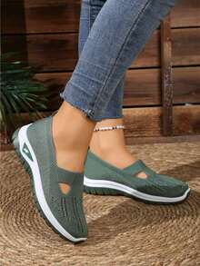 Women's Breathable Mesh Casual Sneakers, Soft & Flexible, Lightweight Daily Companion - màu xanh lá - Xem 3